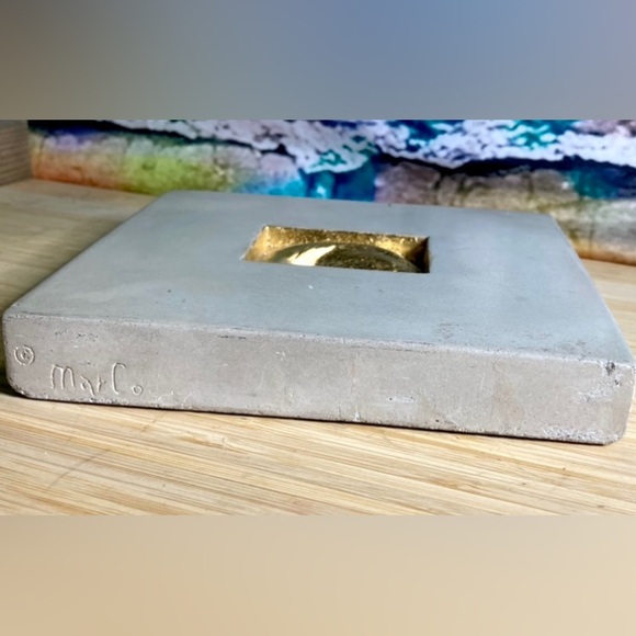 Signed Concrete Tile Art Gold Leaf Intaglio Style Wall Hanging Eye Sculpture - Picture 7 of 11